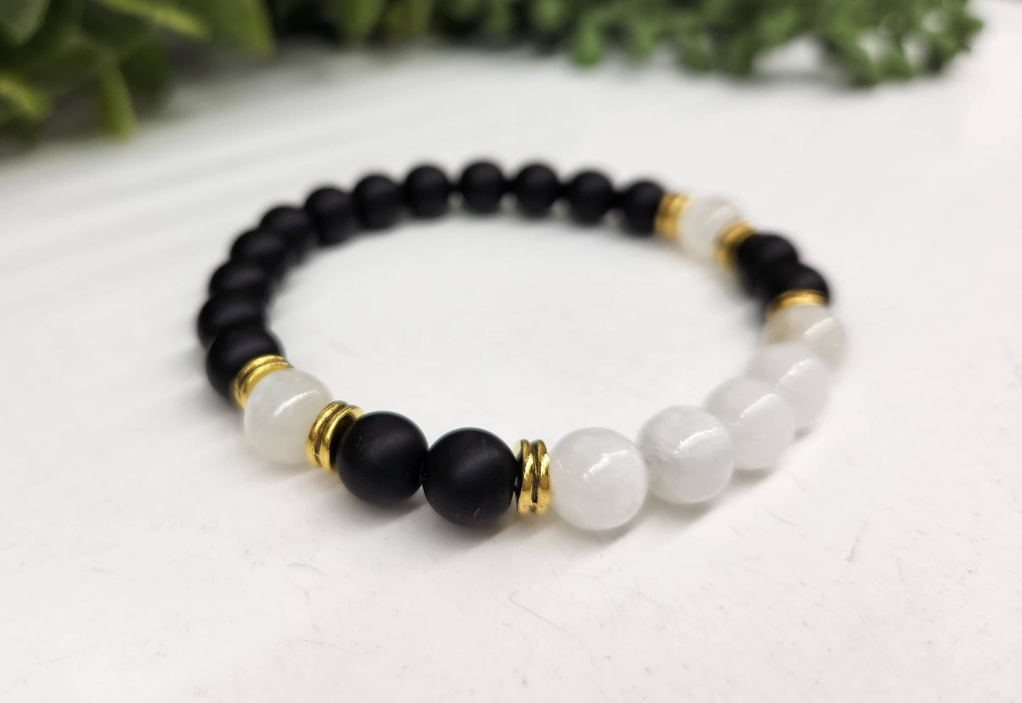 CLEANSING - Black Obsidian-Matte/Selenite  Bracelet 8MM, 7.5