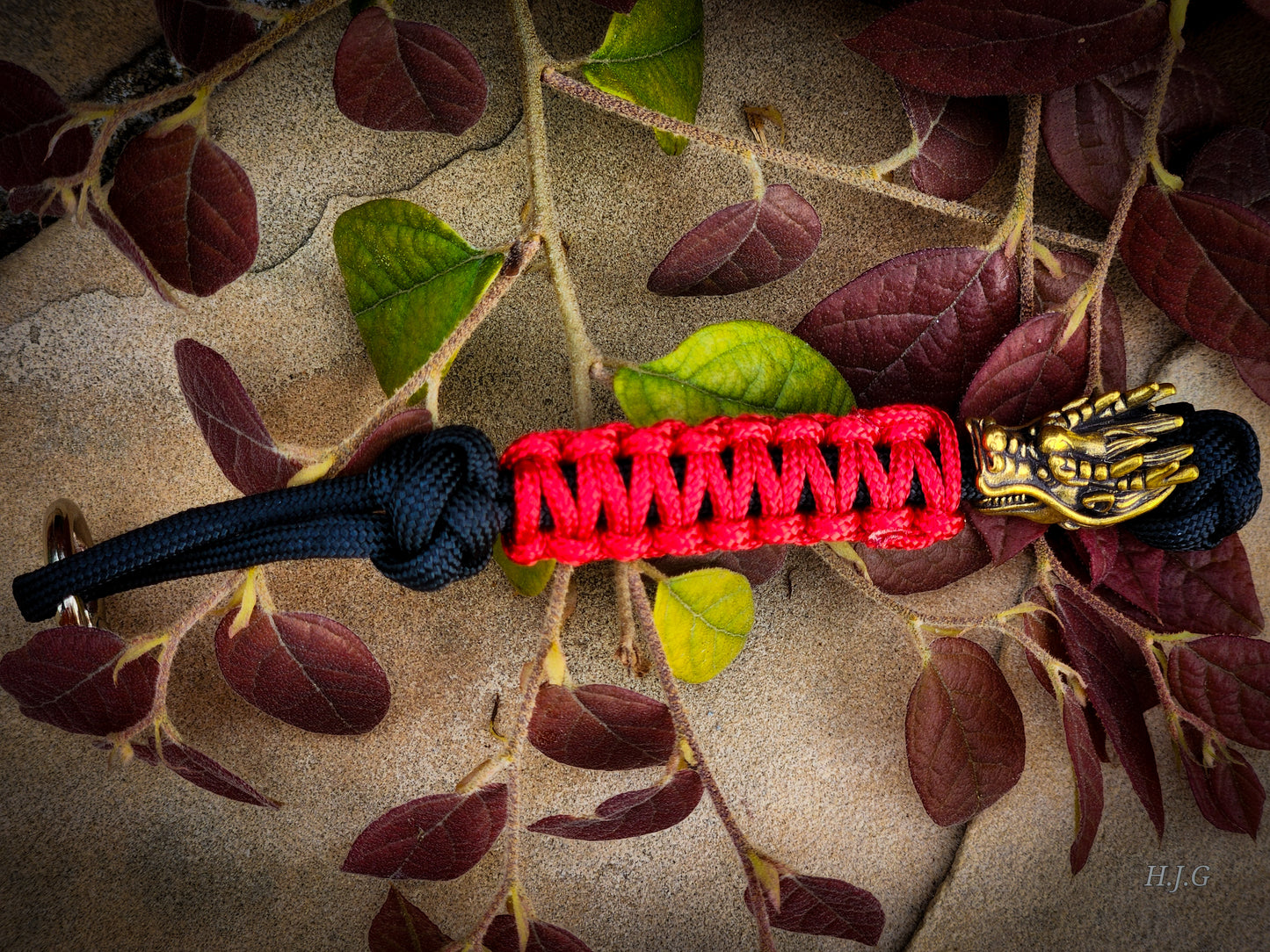 Lanyard - DRAGON - Red paracord w/ Brass Bead