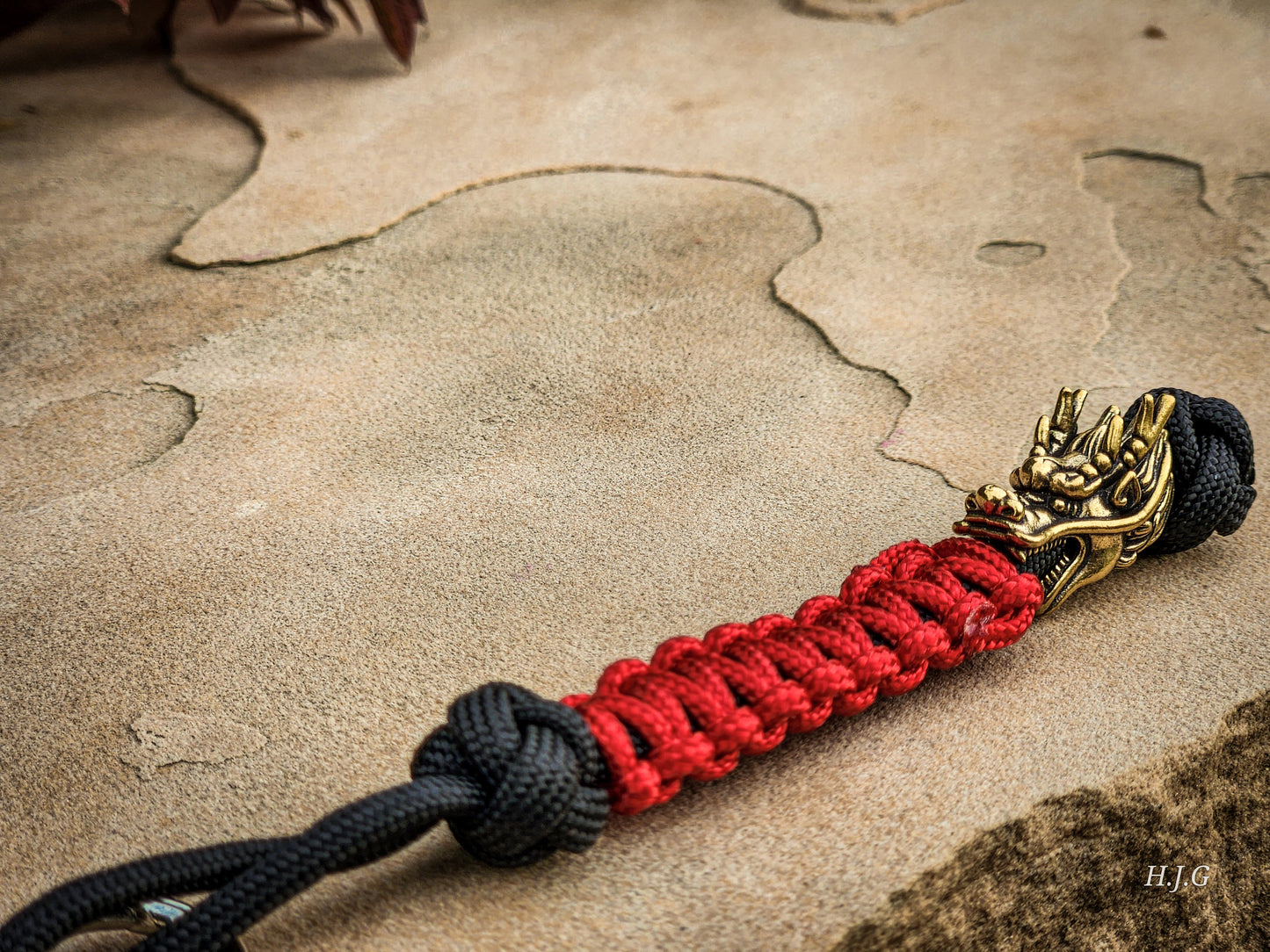 Lanyard - DRAGON - Red paracord w/ Brass Bead