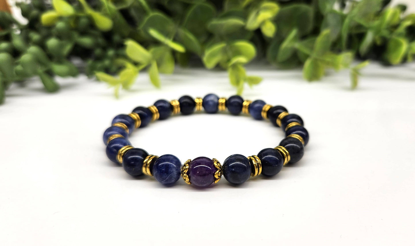 ANXIETY SUPPORT - Sodalite/Amethyst (center) with Gold color