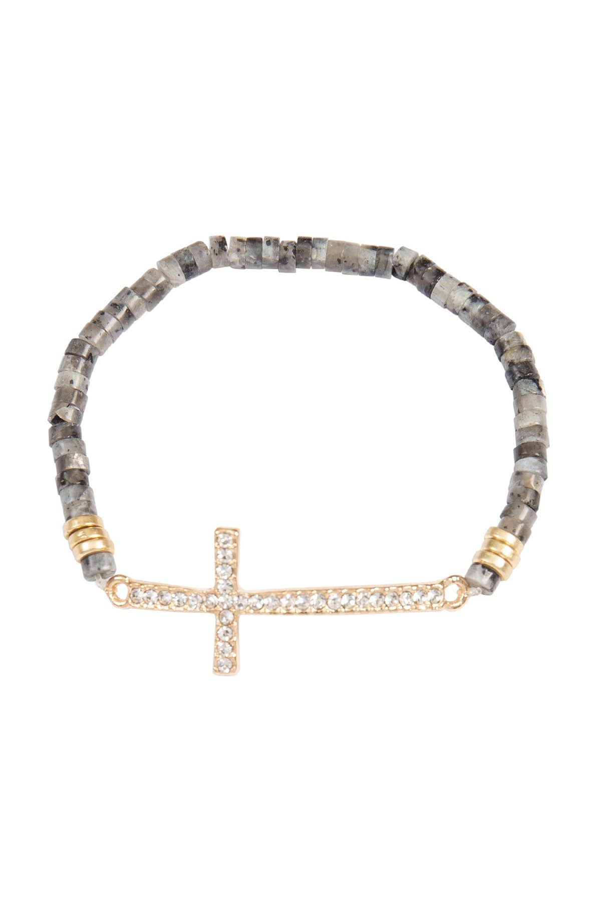 Cross Rhinestone With Natural Stone Beads Stretch Bracelet