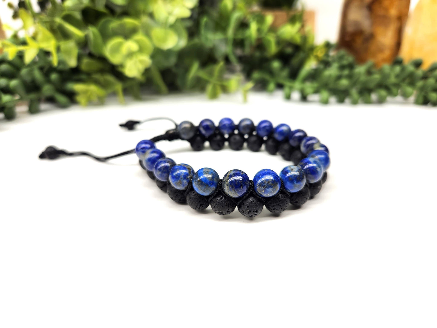 Lapis Lazuli with Black Lava Woven Adjustable 8mm Beads