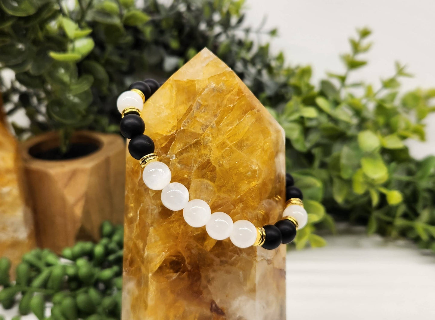 CLEANSING - Black Obsidian-Matte/Selenite  Bracelet 8MM, 7.5