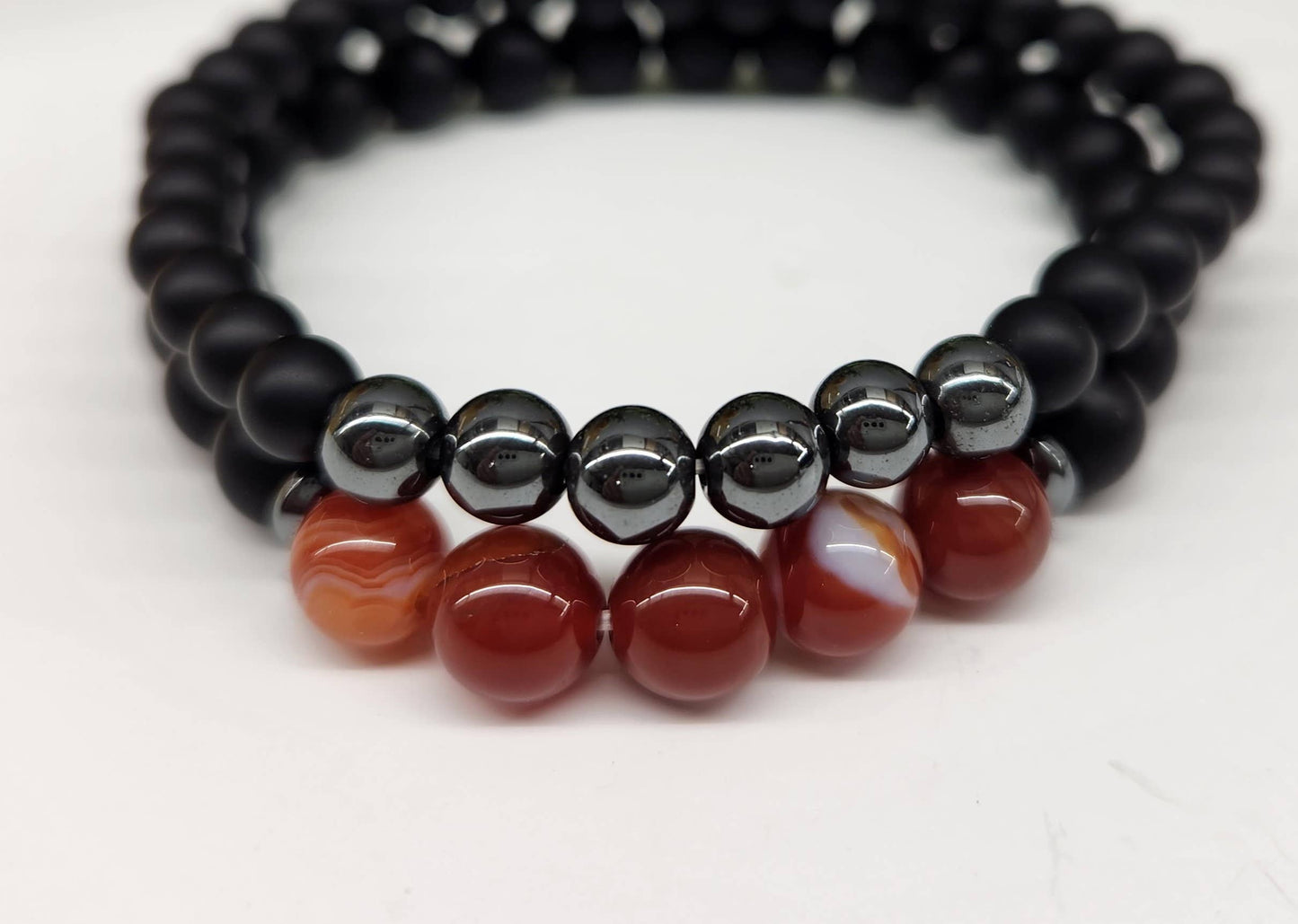 Banded Carnelian/Hematite/Black Obsidian-Matte (2 Bracelets)