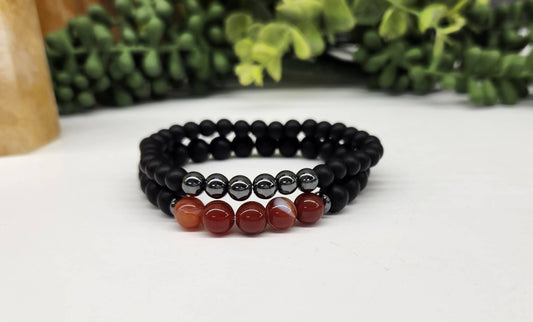 Banded Carnelian/Hematite/Black Obsidian-Matte (2 Bracelets)