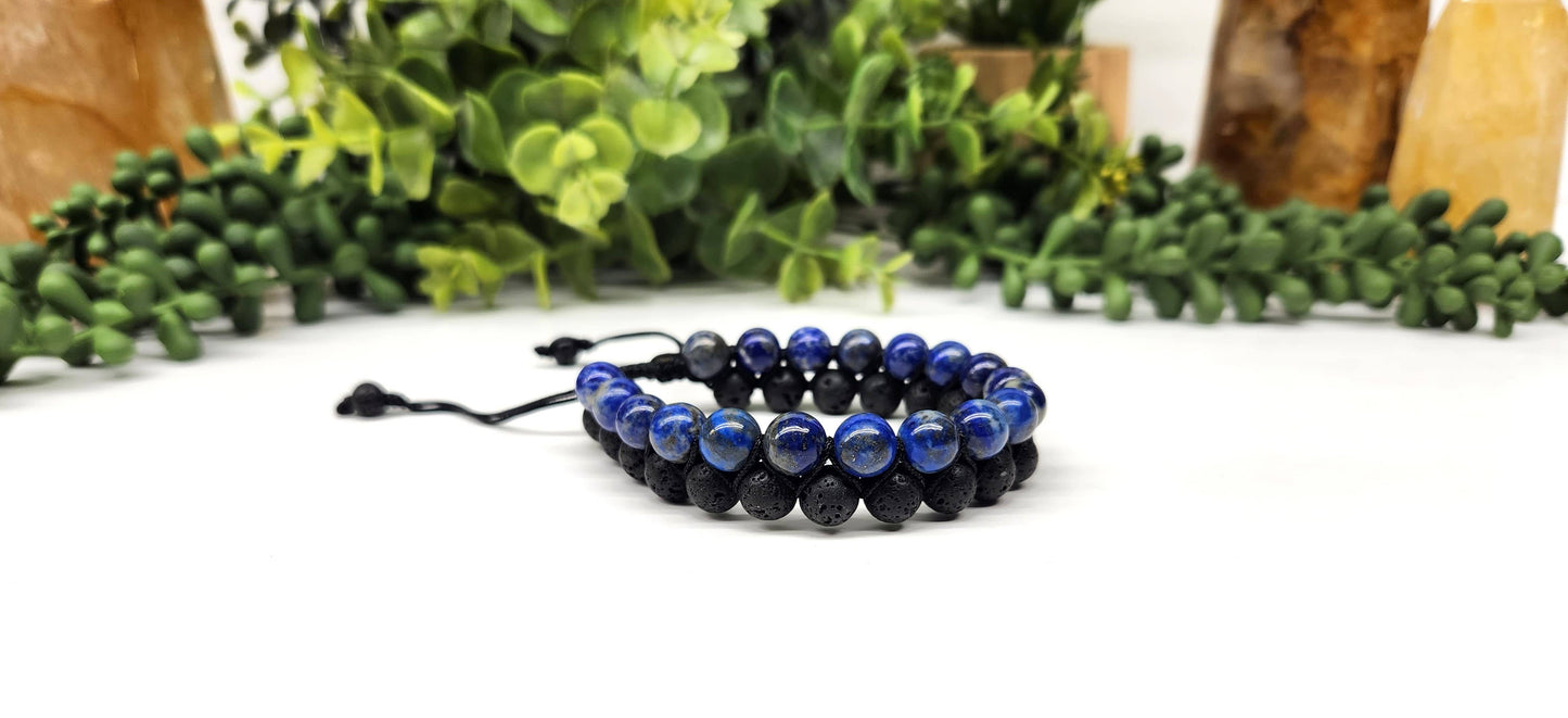 Lapis Lazuli with Black Lava Woven Adjustable 8mm Beads