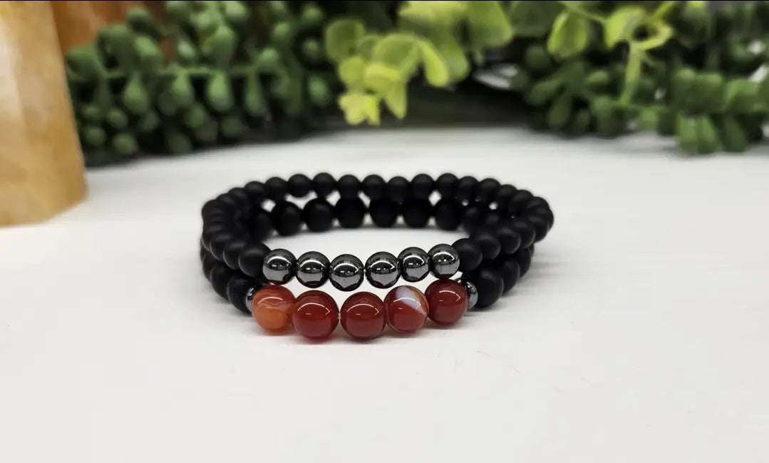 Banded Carnelian/Hematite/Black Obsidian Matte