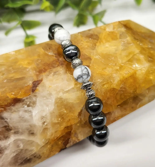 Calmness/Grounding-White Howlite/Hematite Bracelet