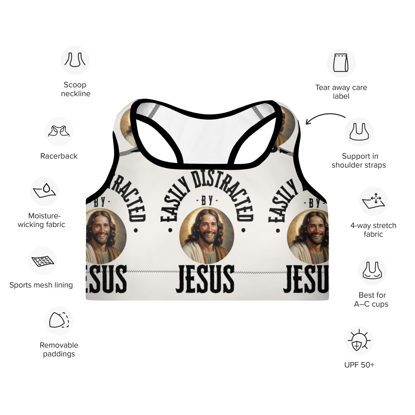 Padded Sports Bra Distracted By Jesus