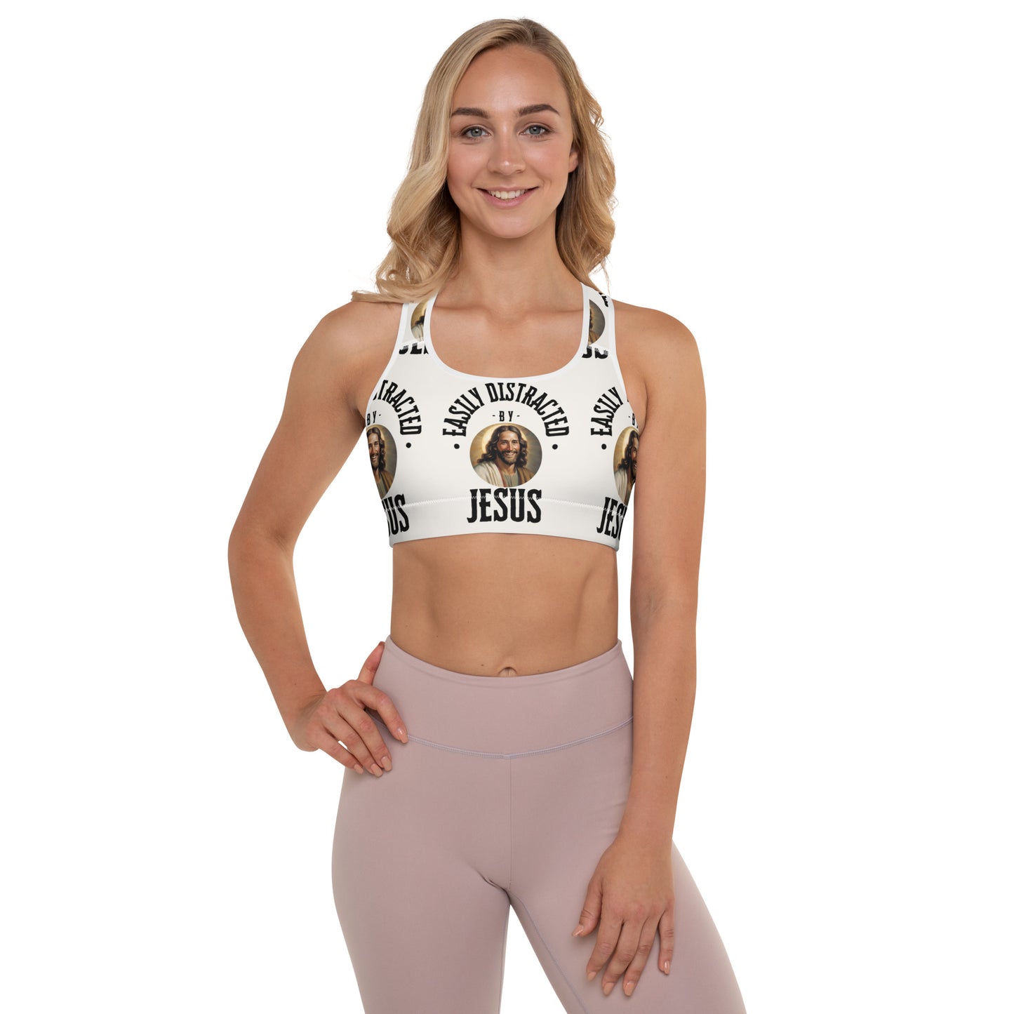 Padded Sports Bra Distracted By Jesus