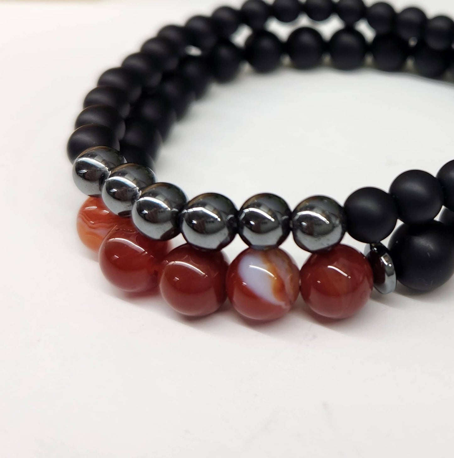 Banded Carnelian/Hematite/Black Obsidian-Matte (2 Bracelets)