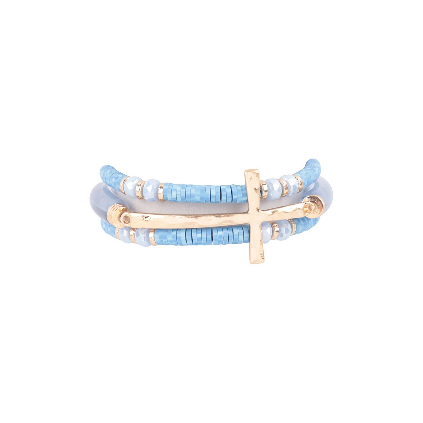 Blue Cross Fimo Tubular Beads Resin Stretch Bracelet