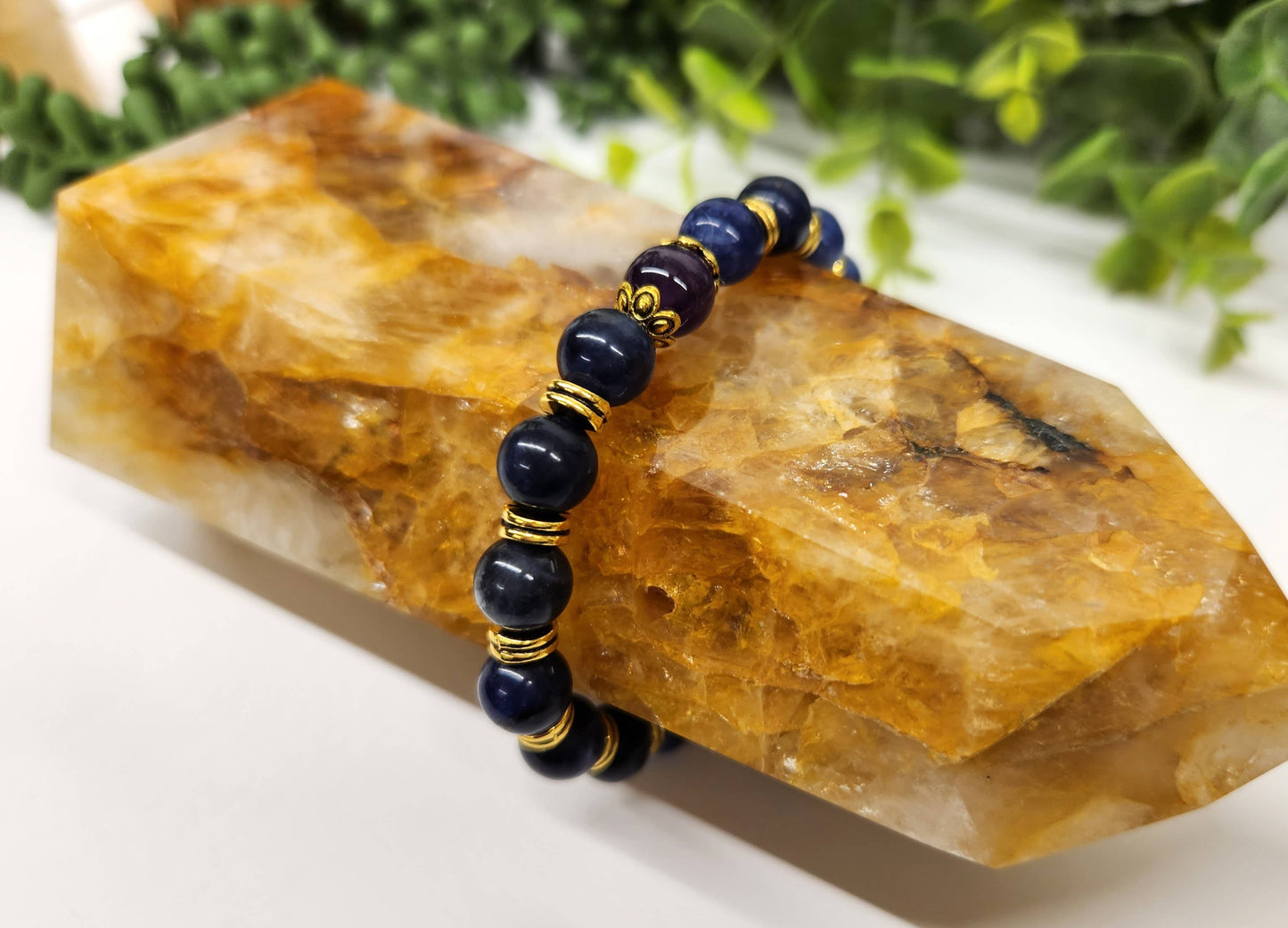 ANXIETY SUPPORT - Sodalite/Amethyst (center) with Gold color