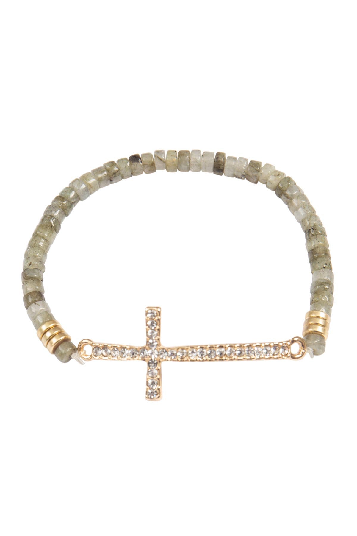 Cross Rhinestone With Natural Stone Beads Stretch Bracelet