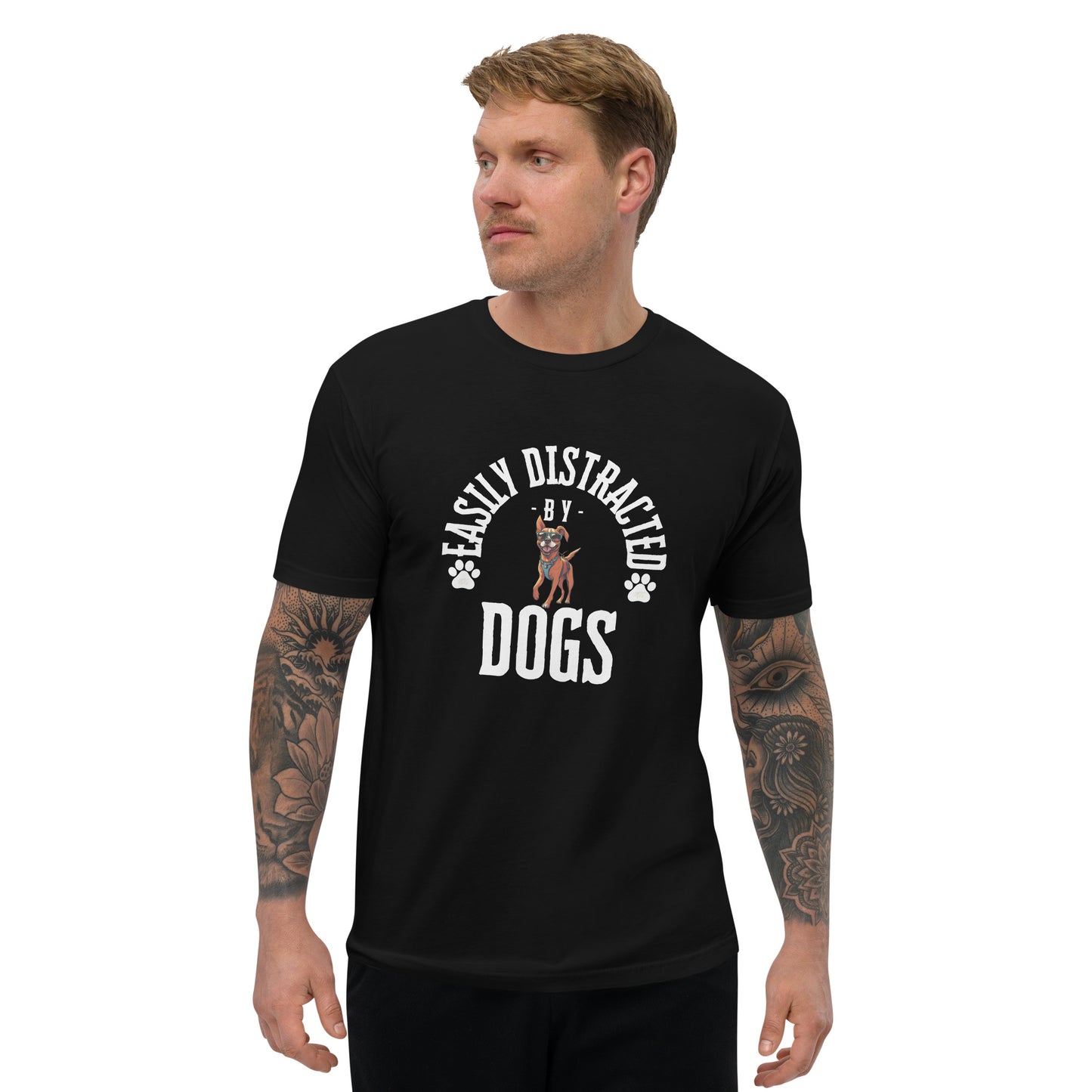 Short Sleeve T-shirt distracted by dogs