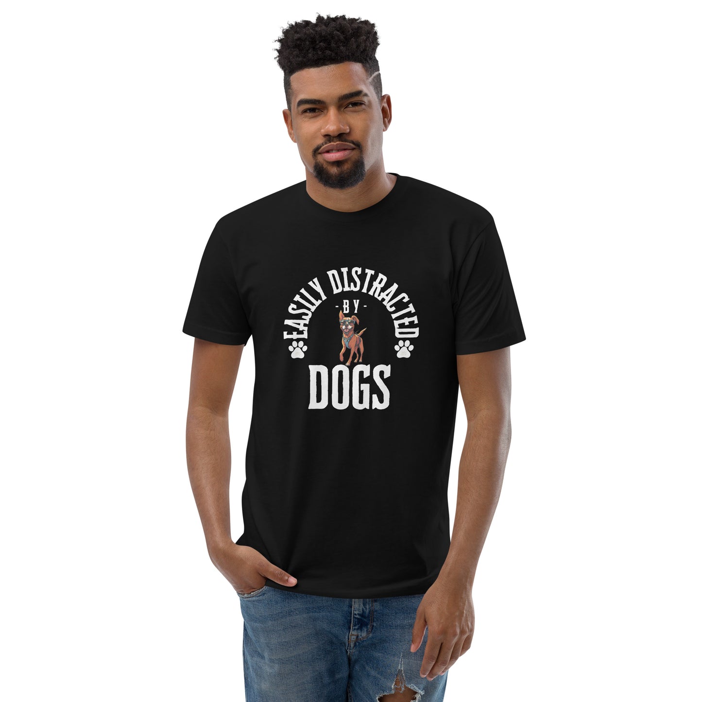 Short Sleeve T-shirt distracted by dogs