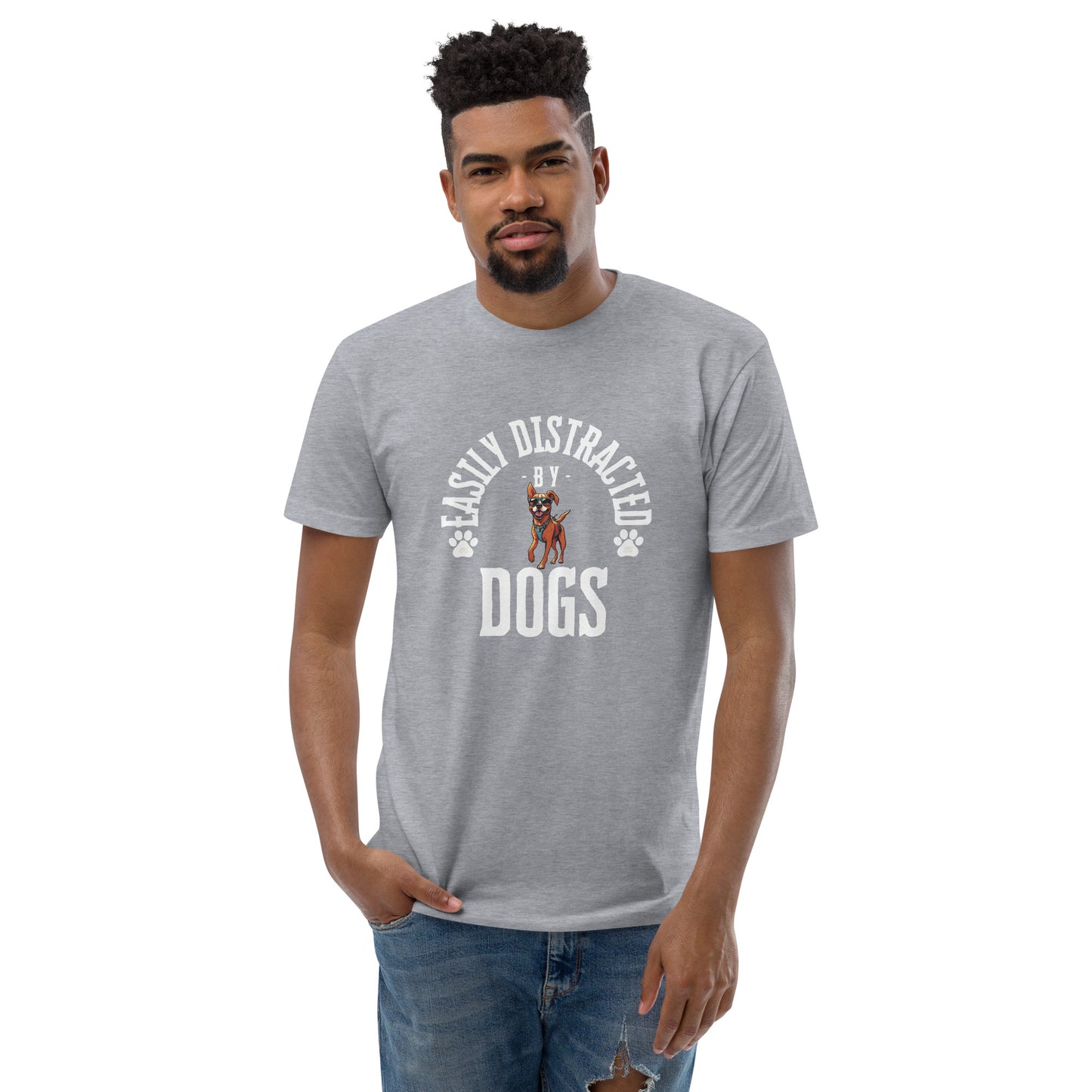 Short Sleeve T-shirt distracted by dogs