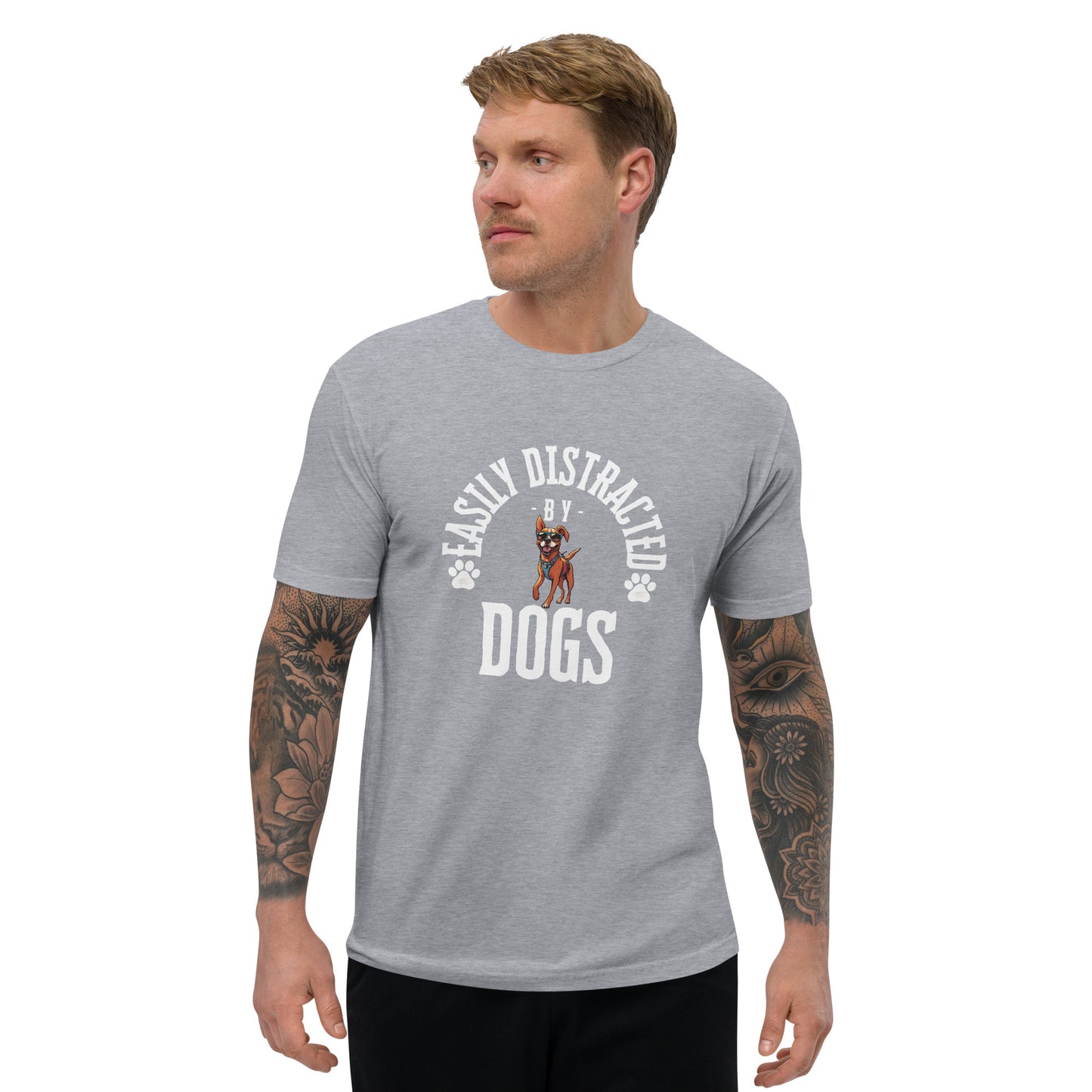 Short Sleeve T-shirt distracted by dogs