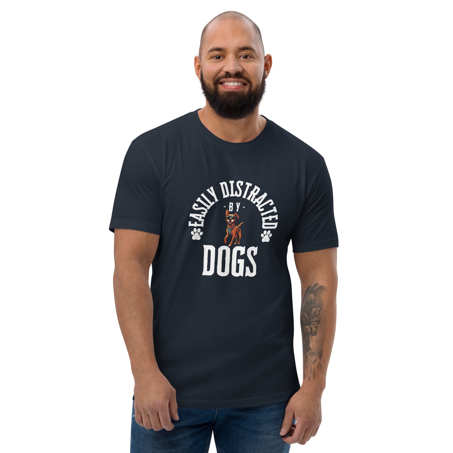 Short Sleeve T-shirt distracted by dogs