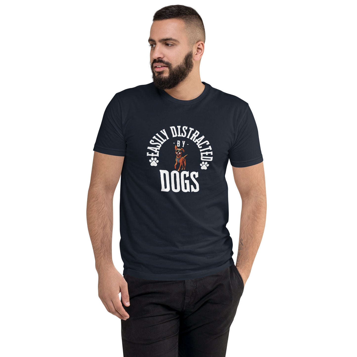 Short Sleeve T-shirt distracted by dogs