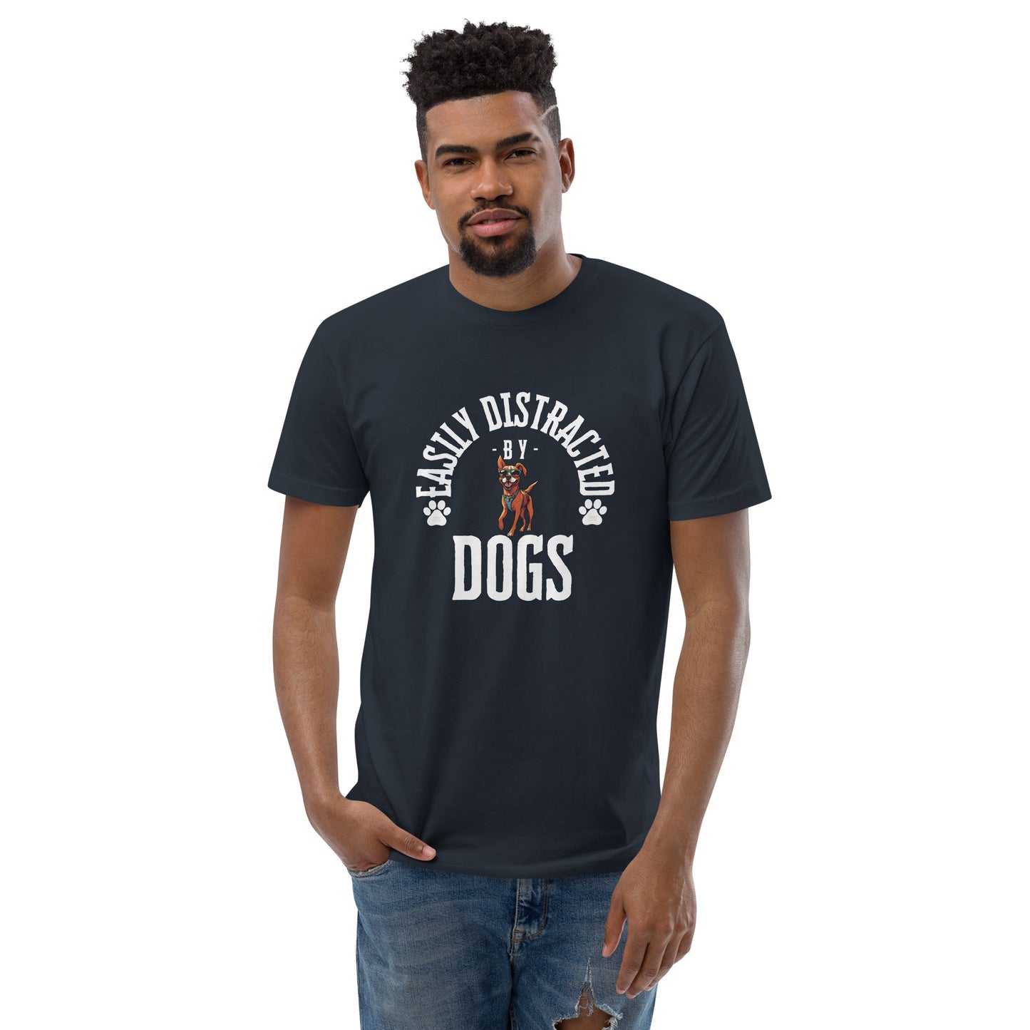 Short Sleeve T-shirt distracted by dogs