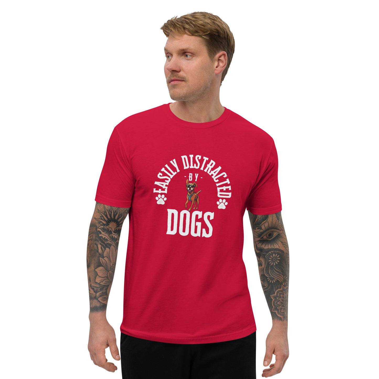 Short Sleeve T-shirt distracted by dogs