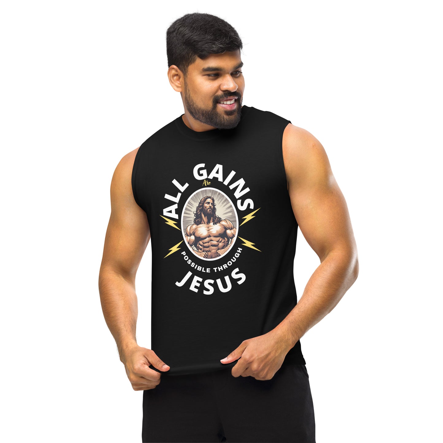 Muscle Shirt All Gains Are Possible Through Jesus