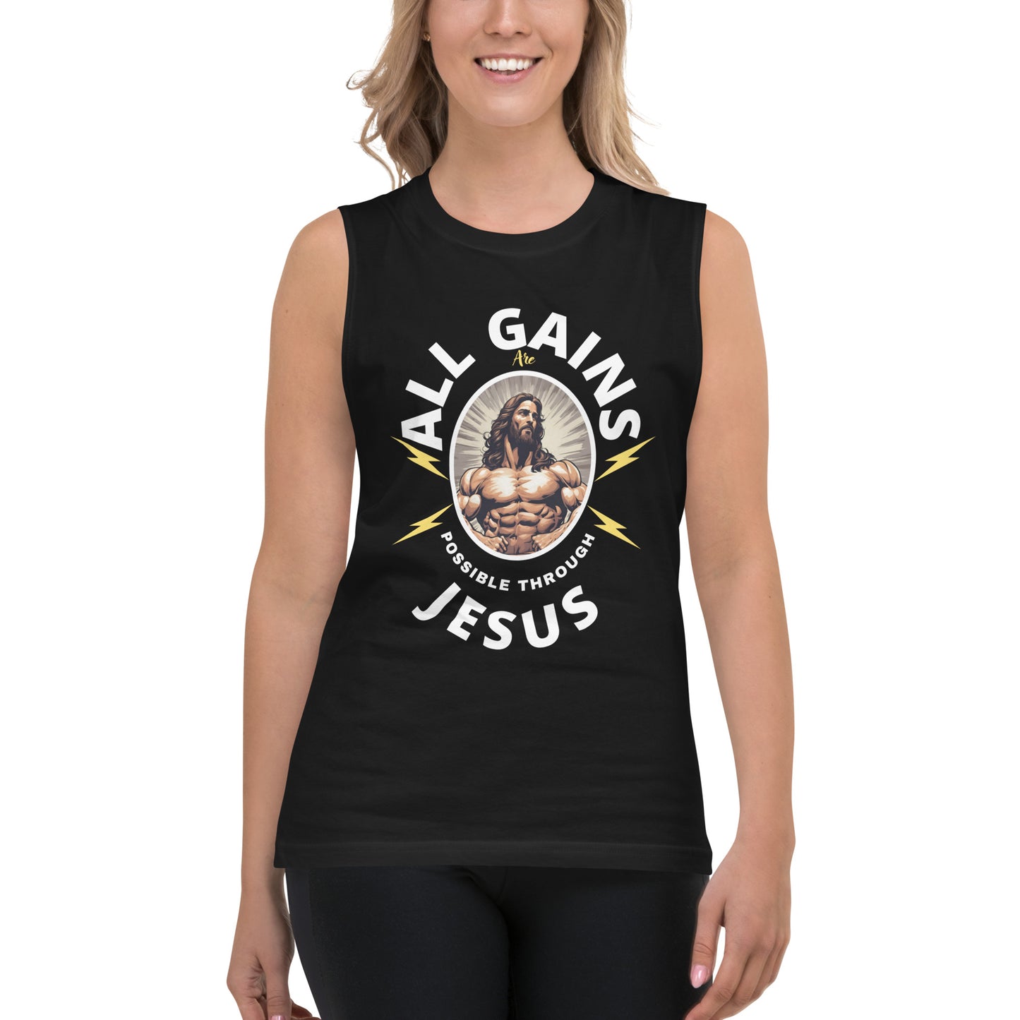 Muscle Shirt All Gains Are Possible Through Jesus